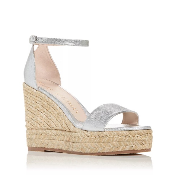 Stuart Weitzman Floria Platform Espadrille Wedge Sandal Silver size 39 (8.5) - Picture 1 of 12